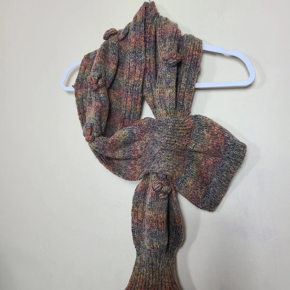 Chunky Wool Blend Knit Scarf Multi Color Earthy Goblin Folk Whimsical‎ Grunge